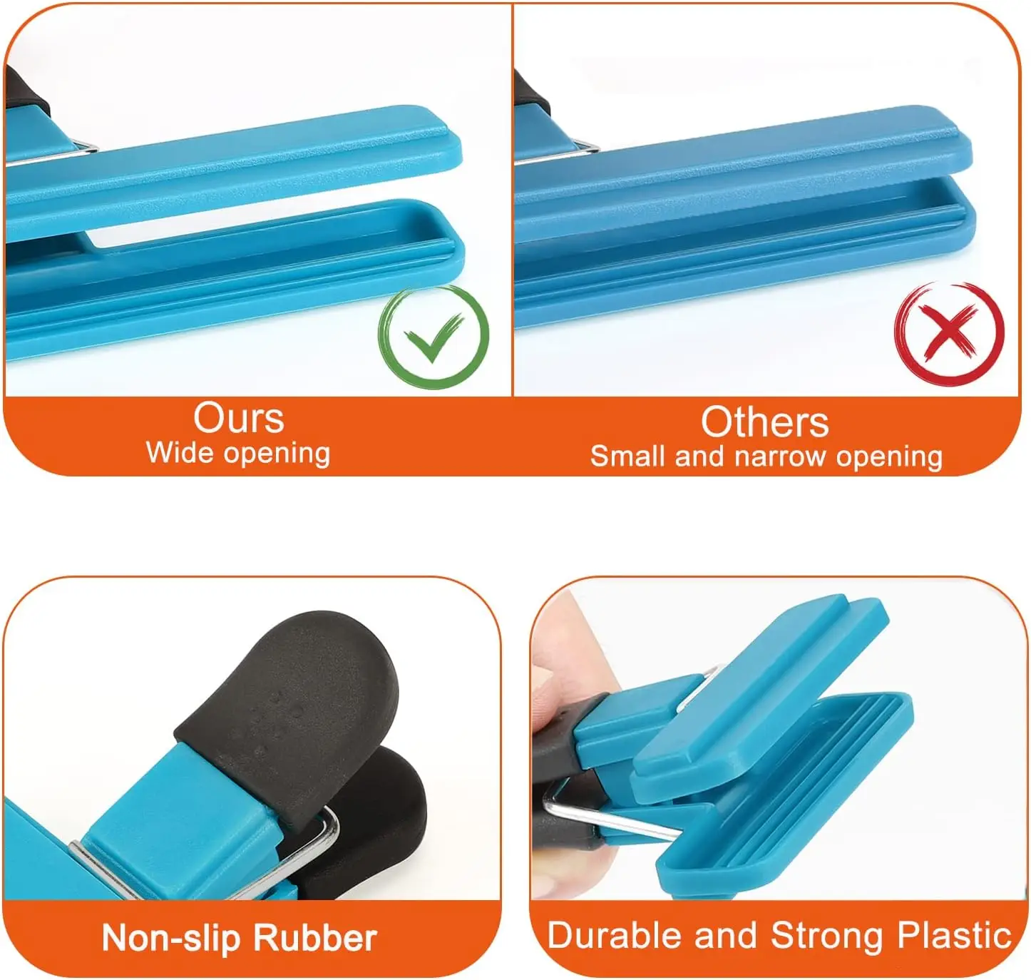 8 Pack Food Clips, Upgrade Wide Open Bag Clips for Food Storage with Air Tight Seal Grip (4 x L, 4 x S)