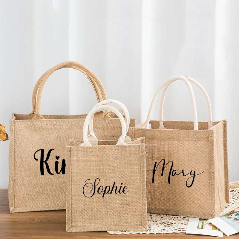 

Personalized Name Jute Handbag Burlap Custom Logo Shopping Bag Tote Party Gift Girls Trip Wedding Bridesmaid Gift Bags Beach Bag