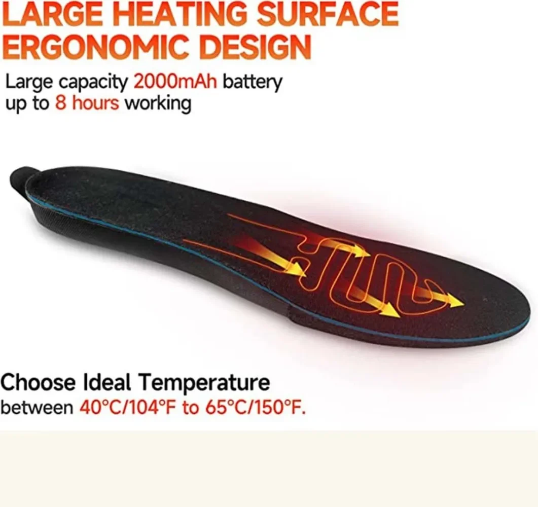 2000mAh Electric USB Heated Insoles Winter Foot Warmer Shoes Insert Pad with Remote Control Breathable Memory Foam Shoe Insole