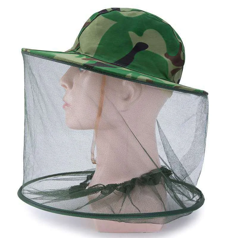 Camouflage Fishing Cap Wide Brim Visor Sunshade Hunting Bee Keeping Mesh Hat Insects Mosquito Prevention Neck Head Cover mesh face protector cap beekeeping hat