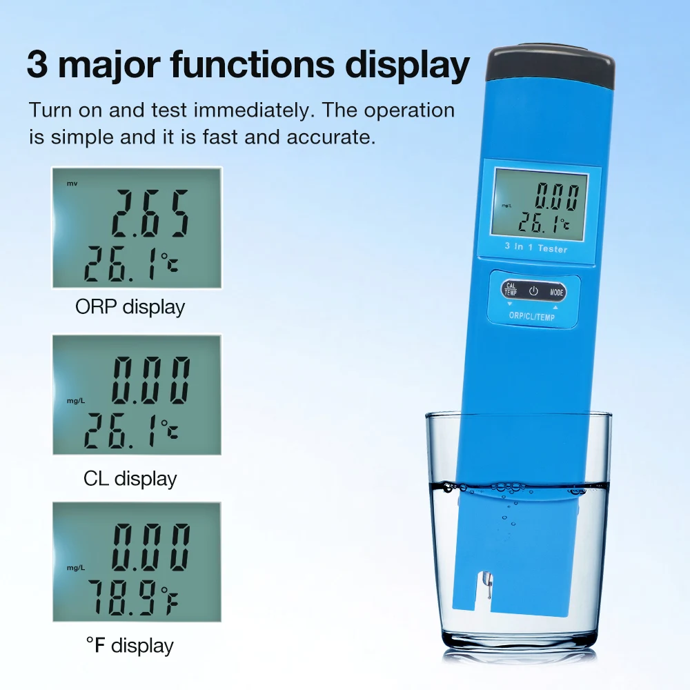 Water Quality Tester 3-in-1 LCD Meter for Aquarium Pool Hydroponics