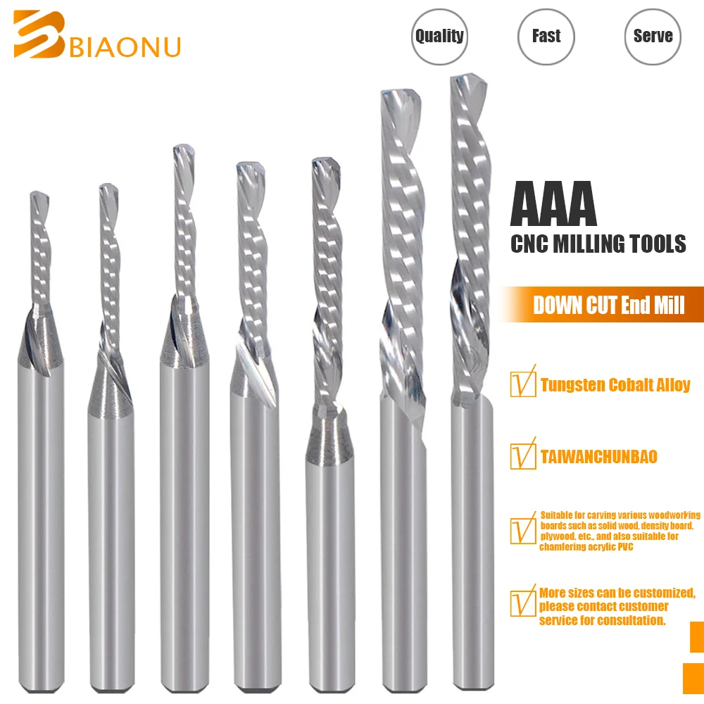 

Biaonu 1Pc 3.175/4/5/6/8mm Single Flute Down Cut Wood End Mill Tools Carbide CNC Router Bit Left spiral Milling Cutter for Wood