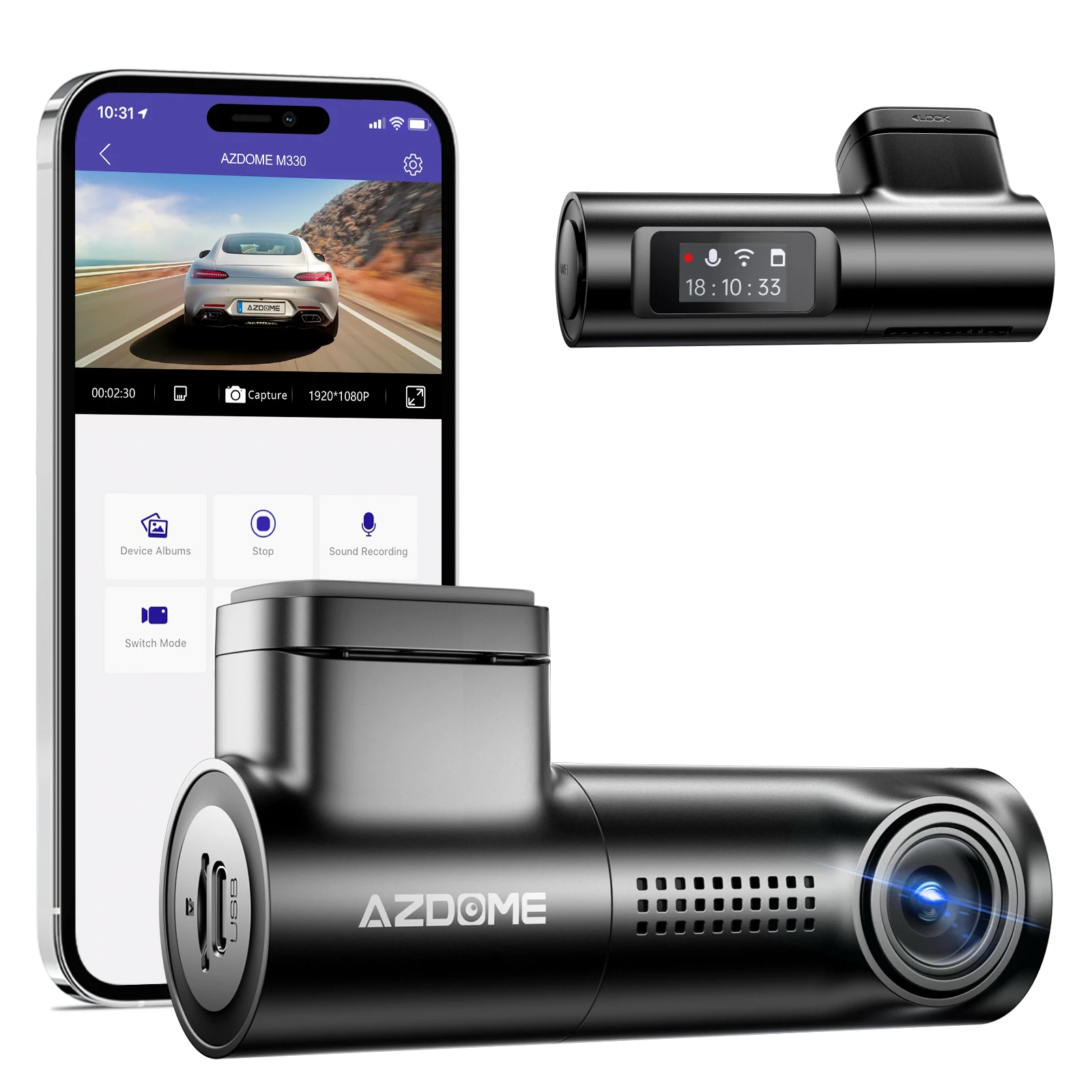 AZDOME M330 Dash Cam English Voice Control 1080P Mini Car DVR WiFi Camera for Vehicle Night Vision G-Sensor 24H Parking Monitor