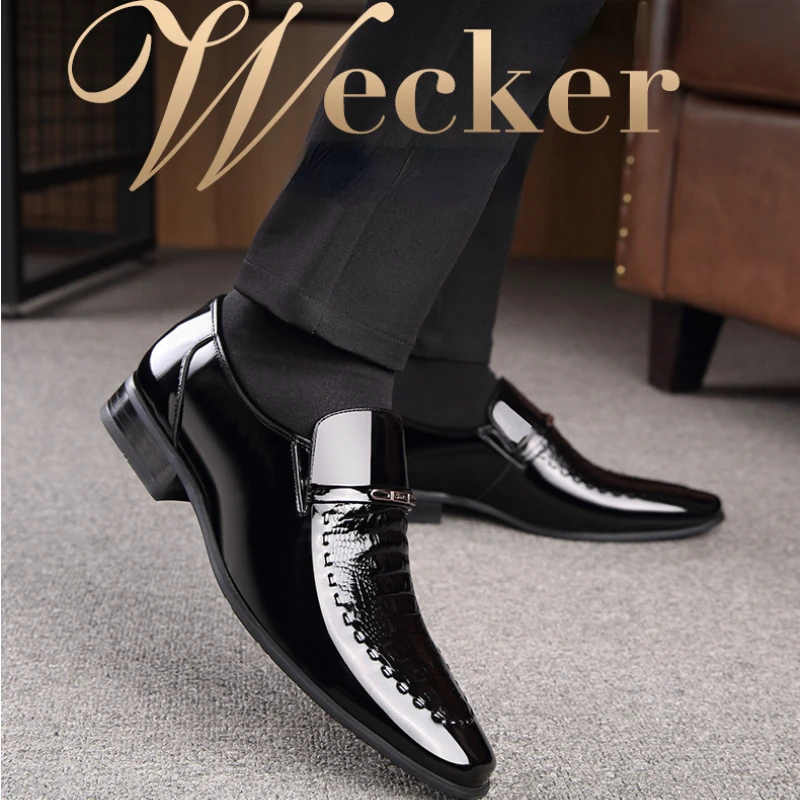 Business Men Leather Shoes Patent Leather Men's Dress Shoes Slip on Pointed Toe Mens Oxford Hot New British Party Footwear