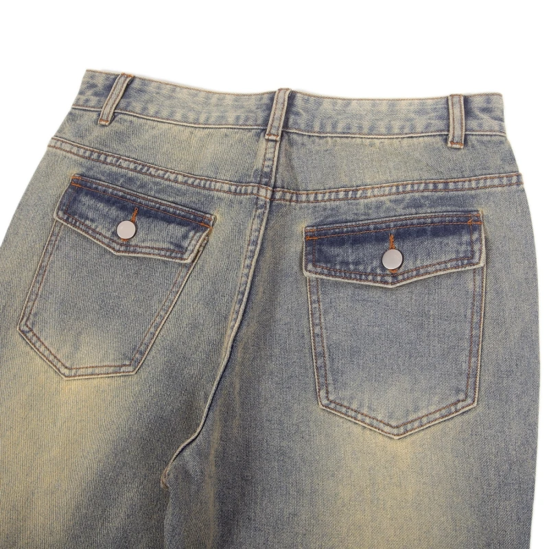 2023 Autumn/Winter Straight-leg Mens Jeans American Street Style Vintage Washed Personality Patchwork Loose-fit Denim Y2k Pants