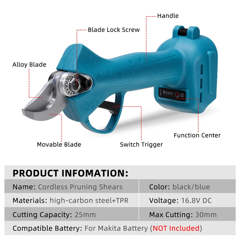 4 Gear Brushless Electric Pruner Shear Cordless Fruit Tree Bonsai Pruning Branches Cutter Garden Tool For Makita 18V Battery 5