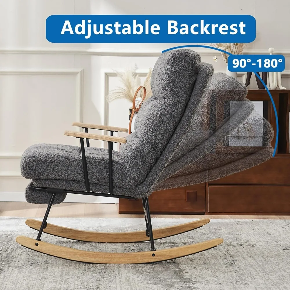 Rocking Chair Nursery, Modern Teddy Accent Rocker Armchair with Adjustable Backrest and Retractable Footrest 3