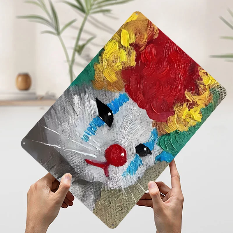 슬픈 광대 고양이 그림 틴플레이트 포스터 맞춤형 벽 예술 레트로 빈티지 금속 표지판 가정 방 게이머 장식 게임용