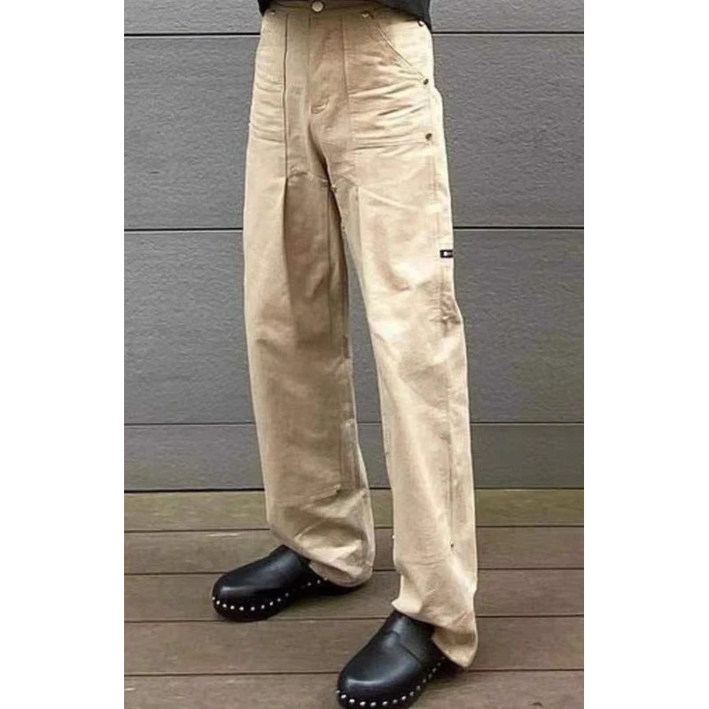 남성용 아메리칸 레트로 워싱 올드 로깅, 스트레이트 캐주얼, 루즈한 작업복, 용수철 여름 바지, 클린핏, 2024 신상 