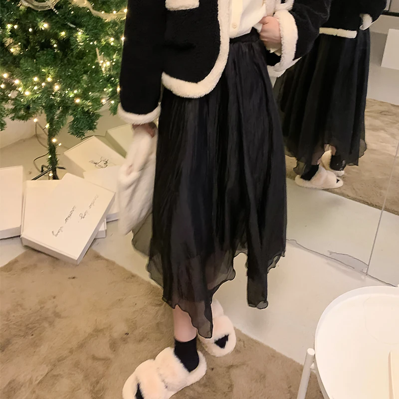 Hzirip Irregular Mesh Long Skirts Women Hot Summer All Match 2022 High Street New A-Line Loose Office Lady Work Wear Sweet OL black pencil skirt