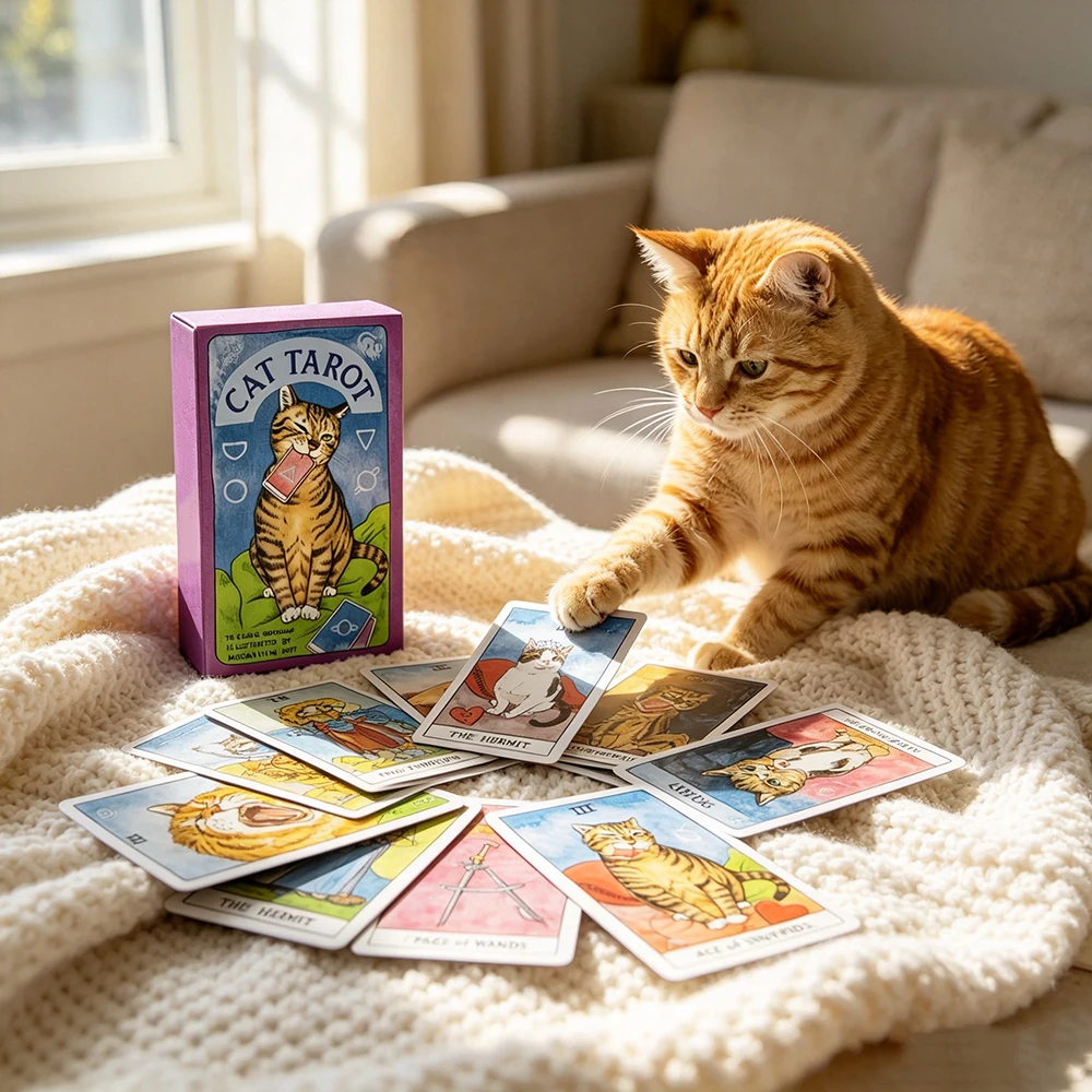 Cute Cat Design Tarot Cards - 78-Card English Deck for Divination & Emotional Reading