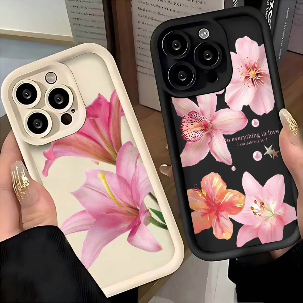 Elegant Blue Lily Pattern Soft Silicone Phone Case