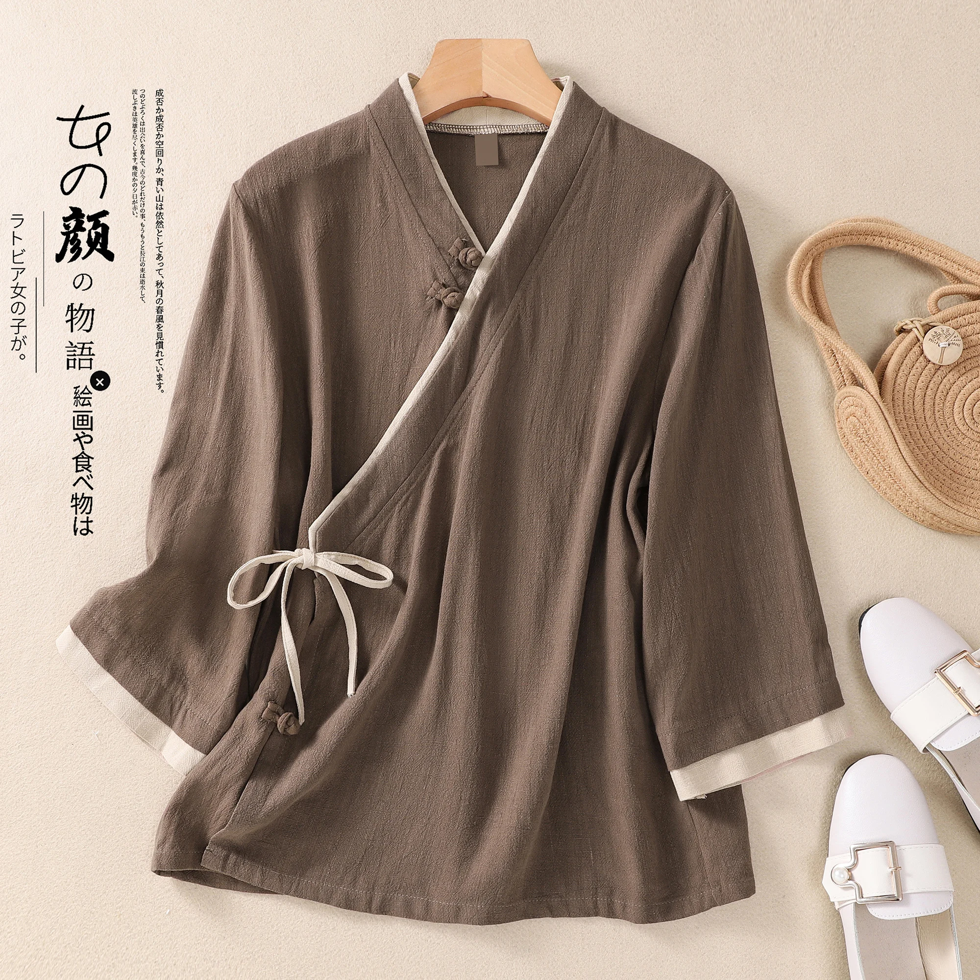 Tang Suit Women's Hanfu Improved Summer Tea Clothing Buddhist Clothing Zen Chinese Top