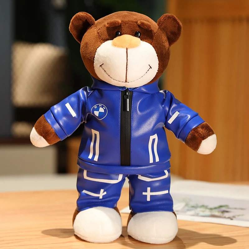thumbnail image 1 of Creative Cool Racing Bear Plush Toy Motorcycle Helmet Jacket Bear Doll Soft Stuffed Animal Suit Accessories Kids Boyfriend Gifts, 1 of 5