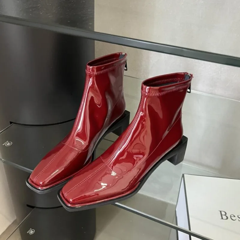 

French Retro Women Ankle Boots Fashion Square Low Heel Back Zipper Ladies Boots Shoes Square Toe Outdoor Casual Short Boots