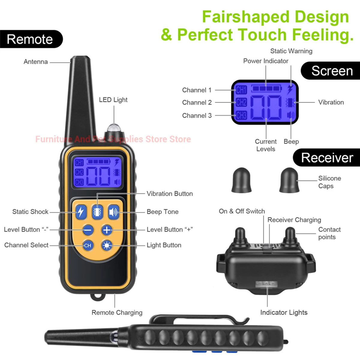Electric Dog Training Collar Waterproof Dog Bark Collar Pet With Remote Control Rechargeable Anti Barking Device All Size Dogs 2