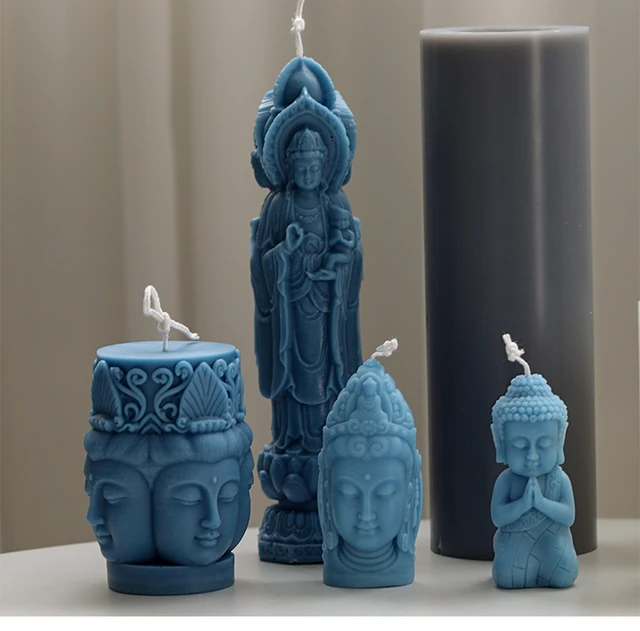 Molde de silicona de cuatro caras para velas de Buda Avalokitesvara, molde  de silicona para hacer velas 3D, resina Eposy, yeso, manualidades, moldes