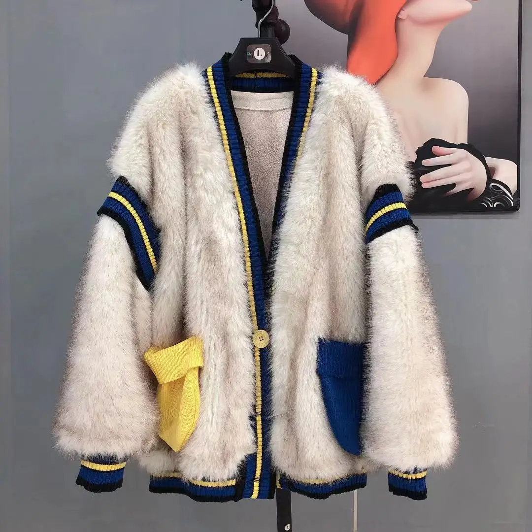 2021 New Winter Clothes Fashion High-End Warm Imitation Toka Long-Sleeved Jacket Loose Temperament All-Matching Women\'s Fur Coat