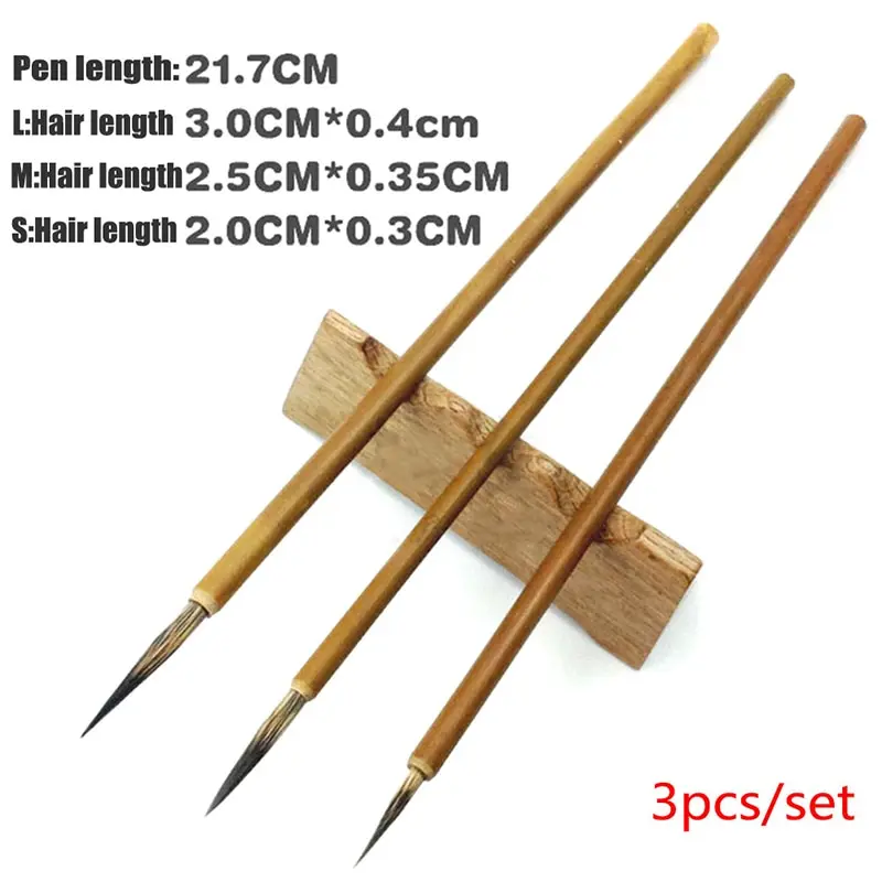 Brown Hook Line Fine Paint Brush 3pcs/set Chinese Calligraphy Brush Pen Weasel Hair Paint Art Stationary Oil Painting