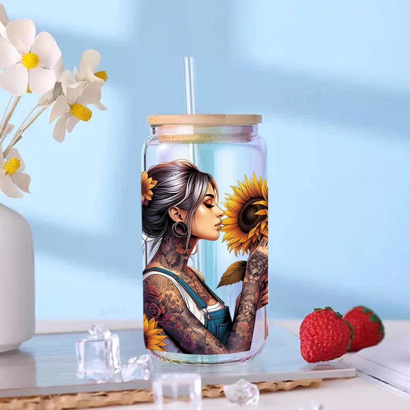 You Are Stronger Than The Storm, 16oz Glass Can Libby Glass Can Sublimation Positive Quote Wraps 16oz Popular Tattooed Girl