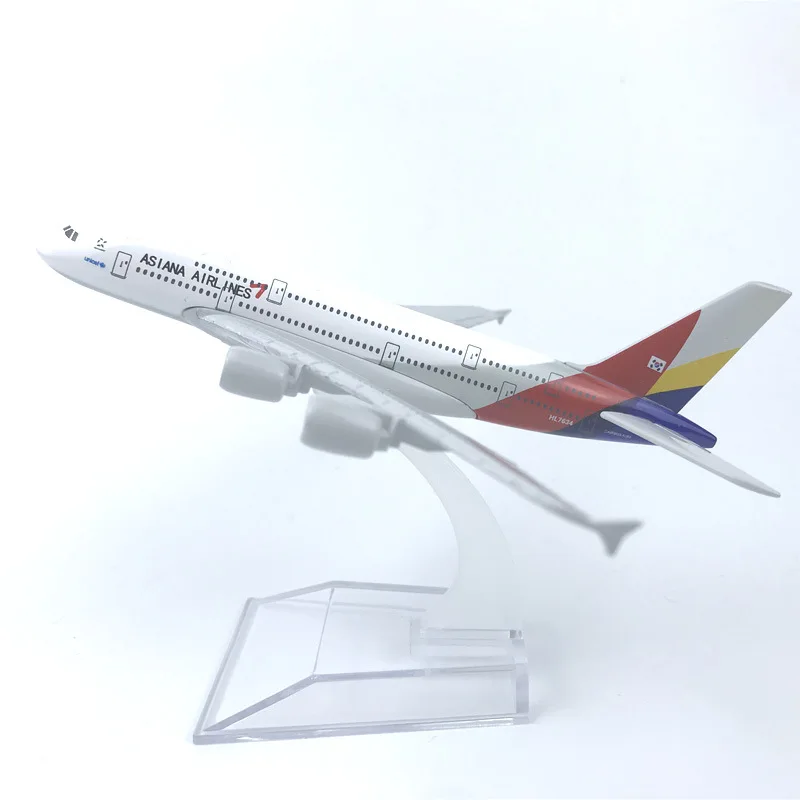 

16CM 1:400 Model Diecast Alloy Airplane Air Korea Asiana A380 Airline Display Toys Model Collection With Stand Gifts Display Fan