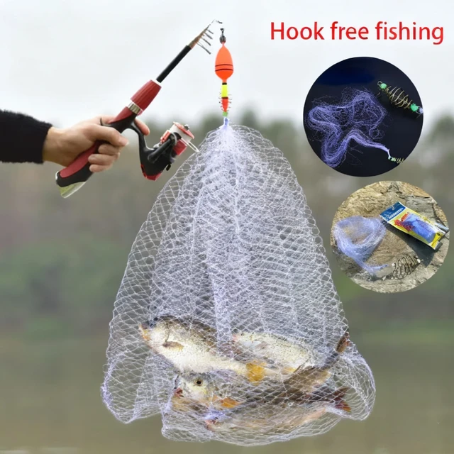 High Carbon Steel Frame Fishing Net Trap Mesh Luminous Bead Netting Sea Fish Net Tackle Design Feeder Fishing Trap
