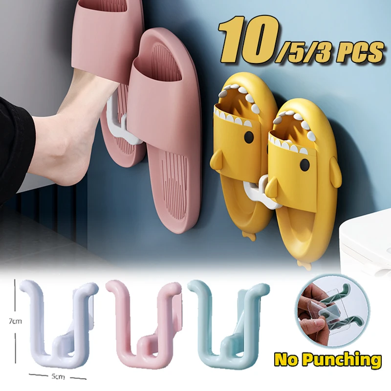 Shoe Organizer Shoe Rack 3/5/10 Sets of Slipper Storage Hooks Punch Free Shelves Bathroom Walls Indoor Household
