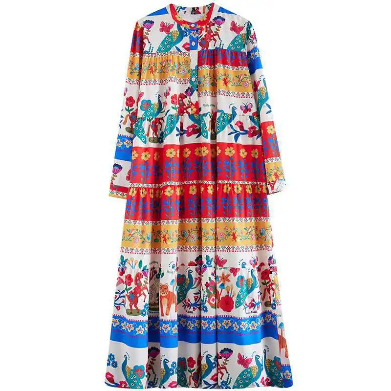 Women's Cotton Linen Dress Long Sleeve O Neck Loose