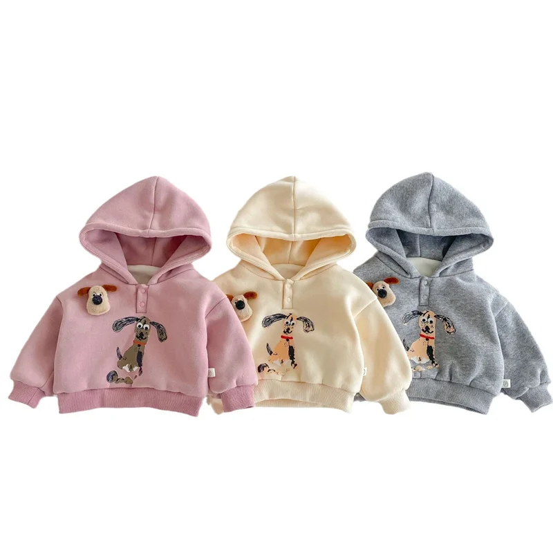 Children's Winter Autumn Coat New Hooded and Velvet Warm Thick Cotton Jacket Kids Outerwear Hoody for Boy Girl