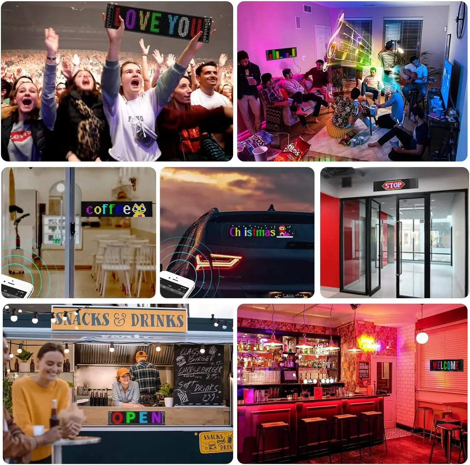 LED Message Board Car LED Matrix Pixel Panel Remote Bluetooth APP Control DIY Graffiti Scrolling Text Board Windshield Advertising Screen LED Display Board LED Advertising Box