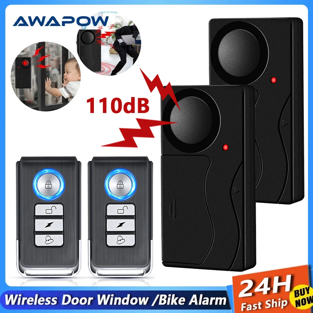 Awapow Wireless Vibration Alarm Home Door And Window Anti-Theft Alarm With Remote Control 110dB Motorcycle Bicycle Security,motorcycle alarm,bicycle alarm,security alarm,wireless alarm