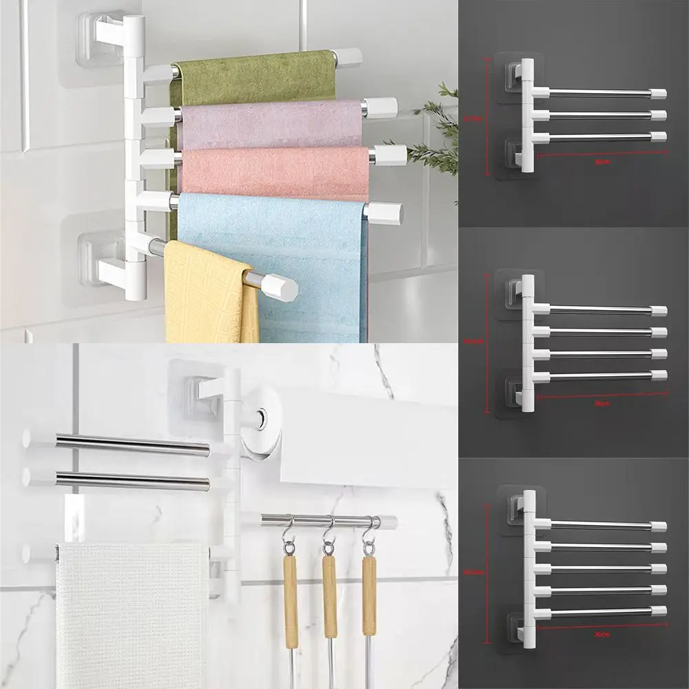 Organizer Kitchen Save Space Wall Mounted Bracket Rotatable Towel Rack Hanging Holder 2-8-Bar Towel Hanger