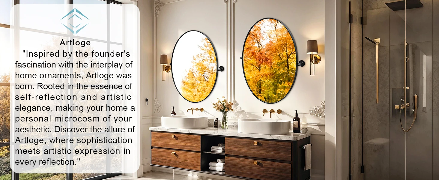 LUVODI Tilting Bathroom Mirror: 20”x28” Oval Black Pivot Mirror Wall Mounted Vanity Mrror