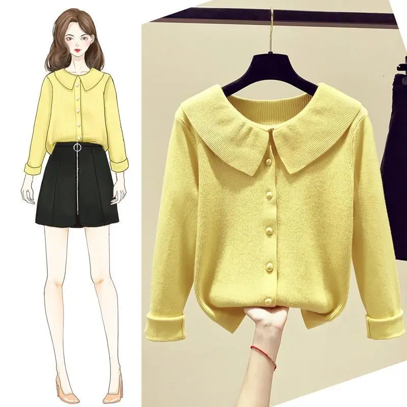 2020 Spring and Autumn Women New Korean Sweet Doll Collar Sweaters Female Long Sleeve Knitted Loose Pullover Ladies Blouse W263 | Женская