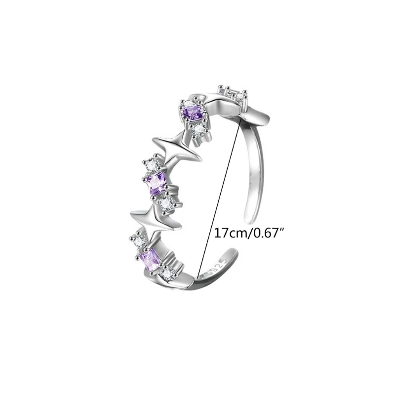 4XBF Set of 2 Purple  Adjustable Open Rings Engagement Rings Y2K Adjustable Rings Alloy Material Aesthetic Jewelry 6