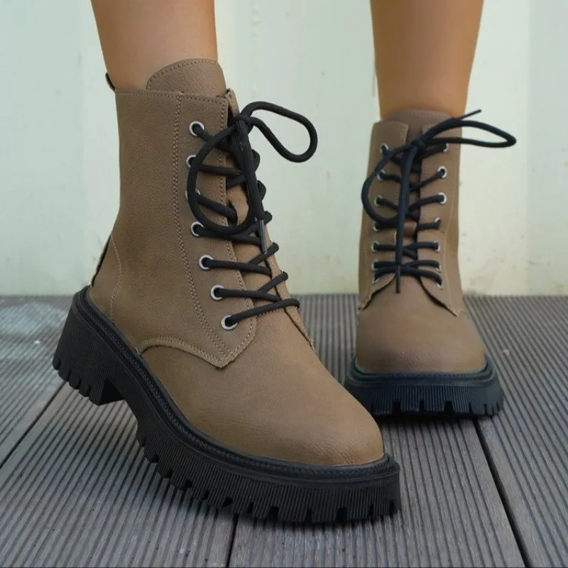 Ladies Shoes 2023 Brand Cross-tied Women's Boots Hot Sale Color Matching Daily Boots Women High Quality Round Toe Mid-Calf