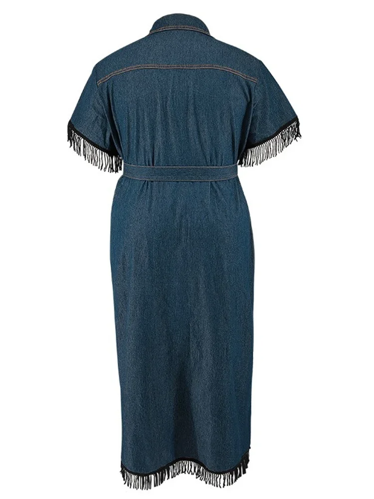 Wmstar Denim Dresses for Women Plus Size Summer Solid Short Sleeve Button Fashion Elegant Maxi Dress Wholesale Dropshipping