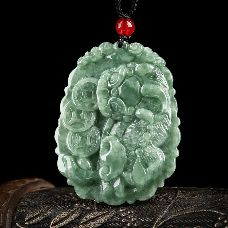 

100% Grade A Natural Green Jade Jadeite Men Women Dragon Son Coin Pendant 23g
