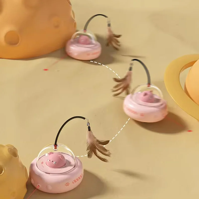 Smart Interactive Cat Toy Automatic UFO Teaser With LED Feather Stick For Indoor Kitten Exercise Play Training Pet Gifts