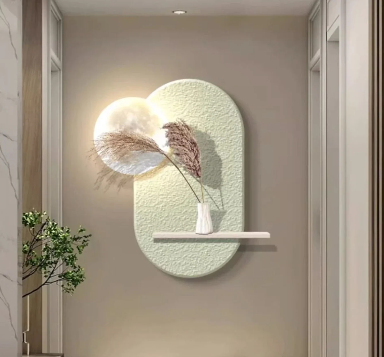 

Console Decorative Painting Hanging Painting Entrance Corridor Plant Sandstone Three-dimensional Simple Luminous Wall Lamp