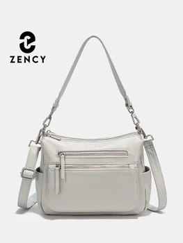 Zency Cowhide Leather Handbag Women Shoulder Bag Fashion Blue Multi-functional Pockets Crossbody Bags For Work Commute Shopper 1