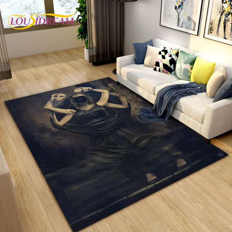 3D Gothic Skull Ghost Horrible Area Rug Large,Carpet Rug for Living Room Bedroom Sofa Doormat Decoration,kids Non-slip Floor Mat