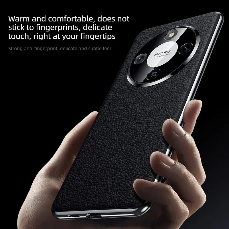 Enhanced Product Title: Premium Genuine Leather Case with Lichee Pattern and Lens Protection
