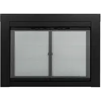 Fireplace Glass Door Clear Black Cabinet Standard Mesh Small 30-37" x 22.5-29.5" with 5" Handles and Alloy Steel Material Alpine 1