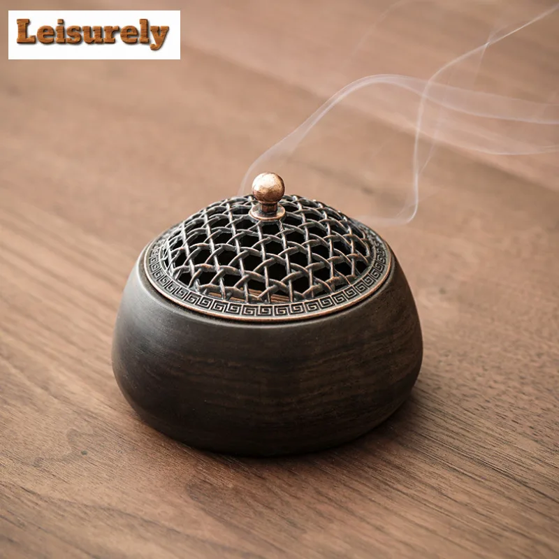 Zen Sandalwood Round Incense Holder Antique Incense Burners Mosquito Coil Holder Scented Aromatic Candles Drinkware Ornaments