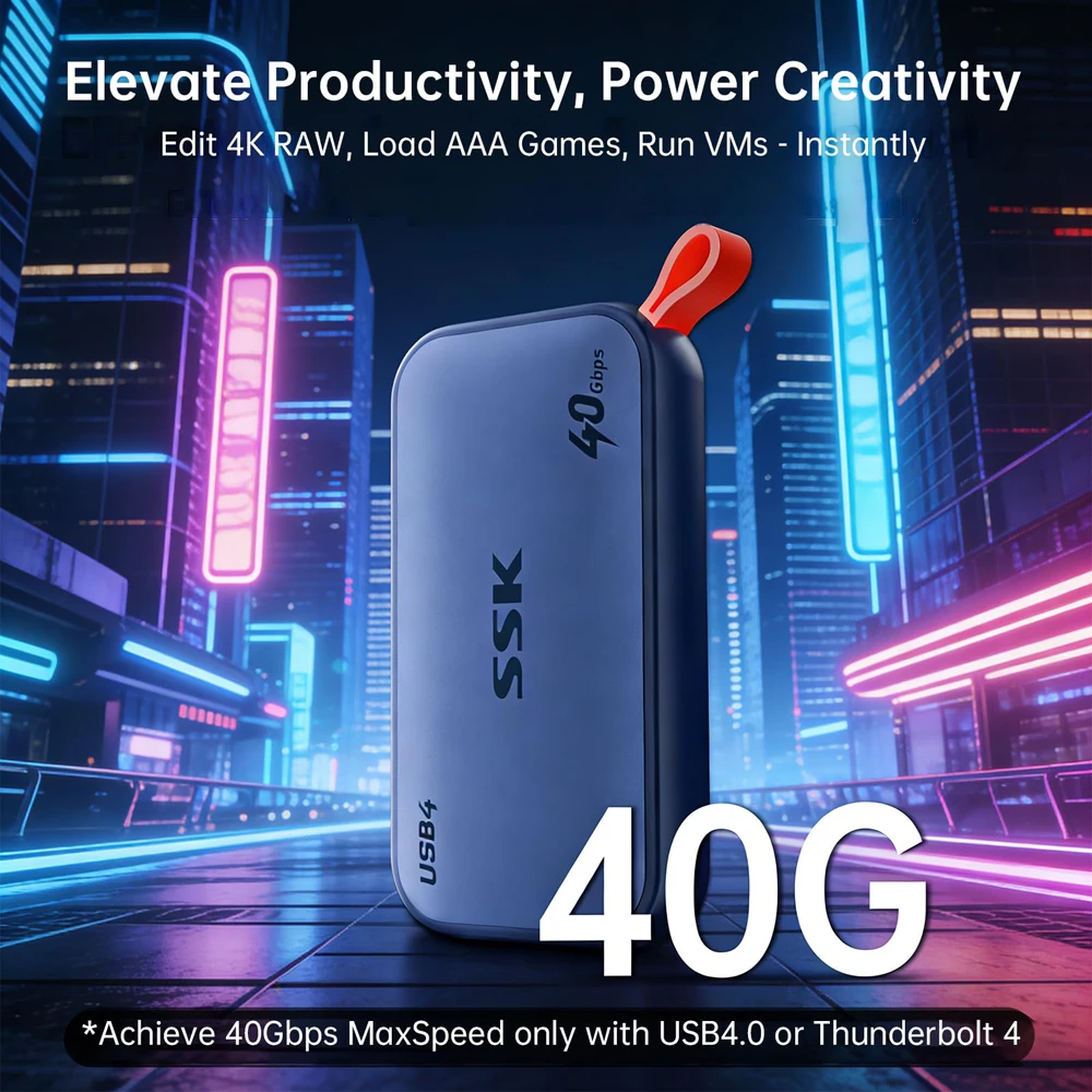 SSK USB4 SSD 외장 하드 드라이브 40Gbps 외장 SSD 썬더볼트 4 최대 4000MB/s 휴대용 솔리드 스테이트 드라이브 아이폰 노트북용