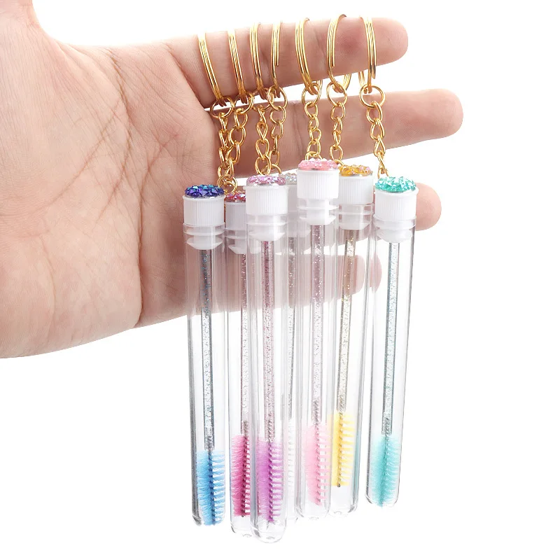 Tube Eyelash Brush With Gold Keychain Glitter Mascara Wand For Women Lash Extension Micro Comb Container Makeup Tools 10 Pcs