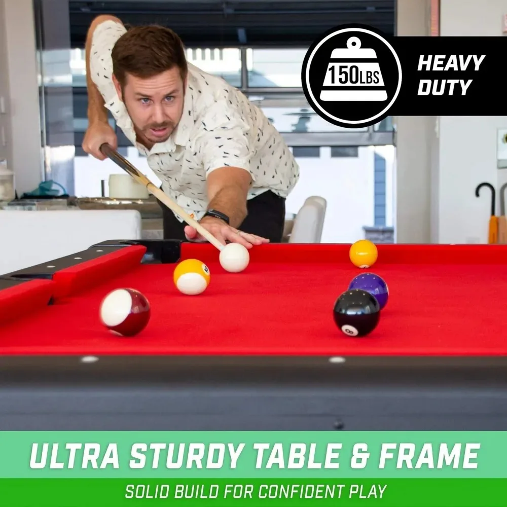 7 ft Billiards Table - Portable Pool Table - Includes Full Set of Balls, 2 Cue Sticks, Chalk and Felt Brush; Choose Size 3