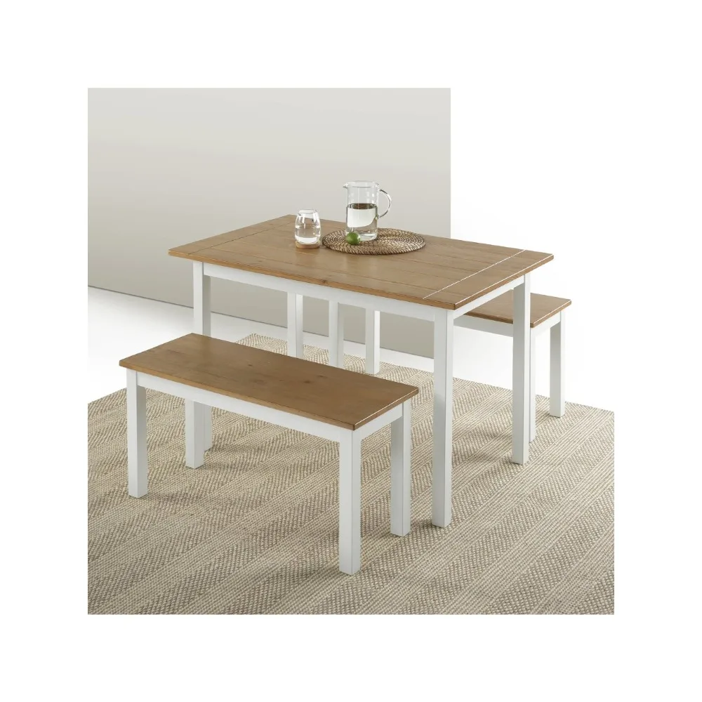 

2024 New 45" Wood Indoor Dining Table with Two Benches, 3 Piece Dining Set