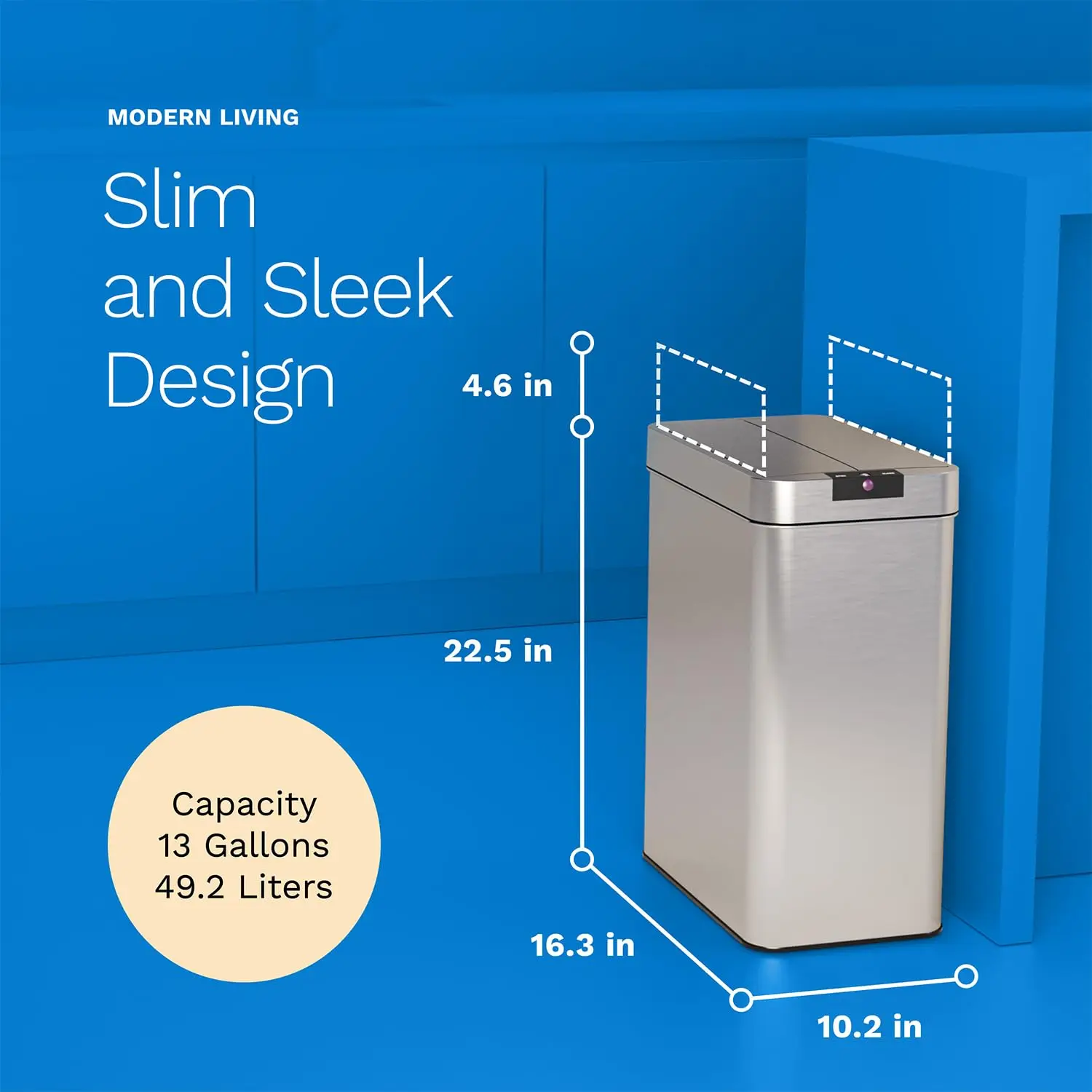 13 Gallon Automatic Trash Can for Kitchen-Stainless Steel Garbage Can with No Touch Motion Sensor Butterfly Lid and Infrared T